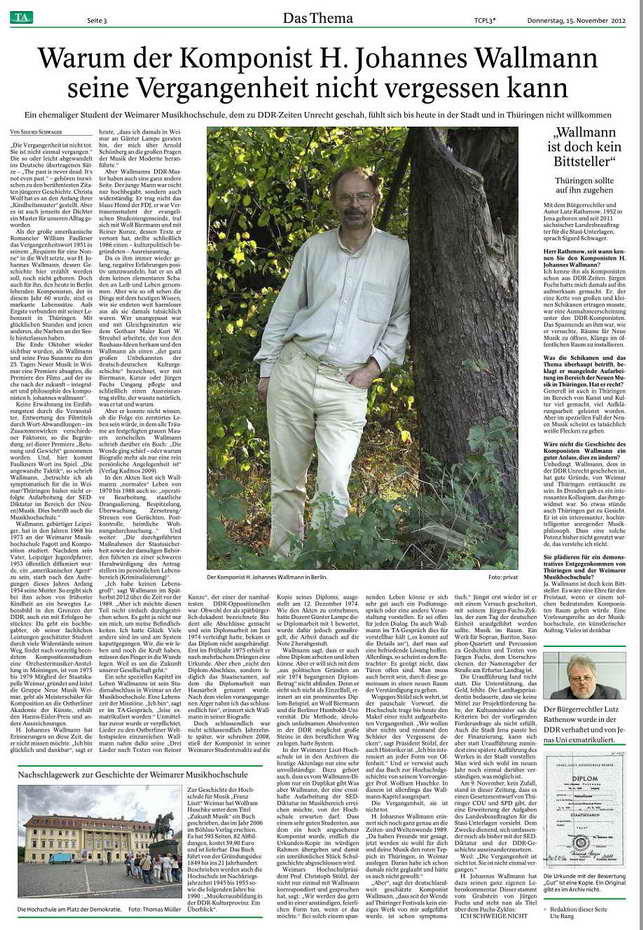 Th�ringer Allgemeine - Warum der Komponist  Wallmann