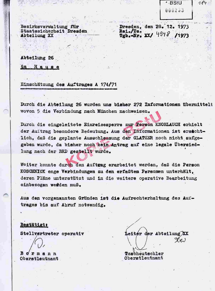 Günter Knoblauch - Stasi  Auftrag 174/71